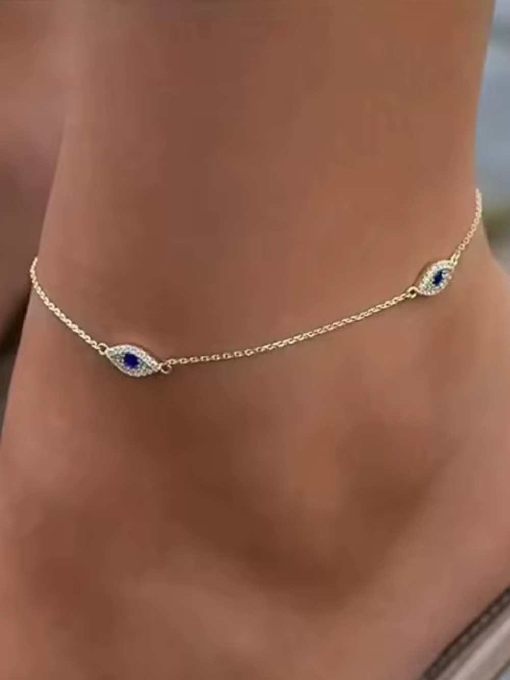 Gold Chain Evil Eye Anklet with Blue Accents